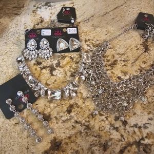 Paparazzi jewelry lot of 5 pieces, all silver and crystal color, new with tags